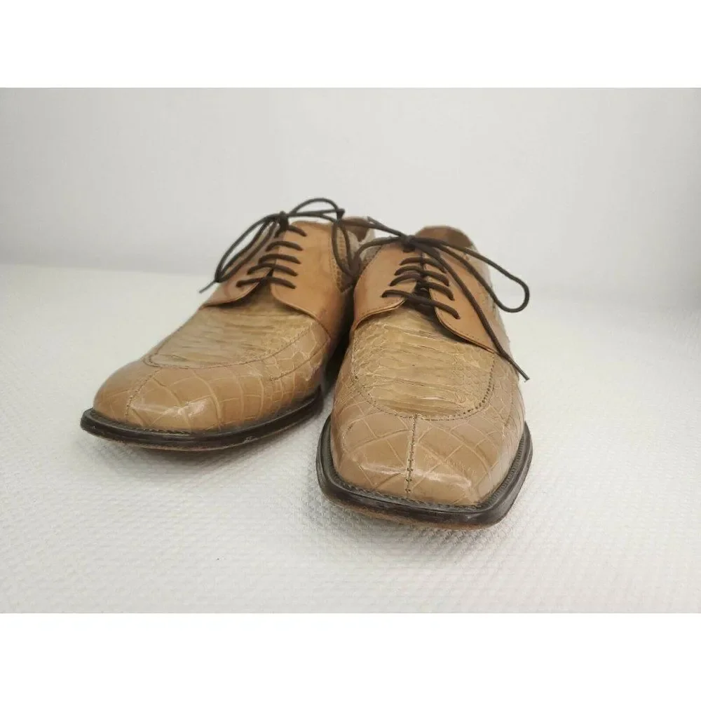 Vintage Stacy Adams Genuine Snakeskin Lace Up Men's Shoes Tan Size 9 Oxfords
